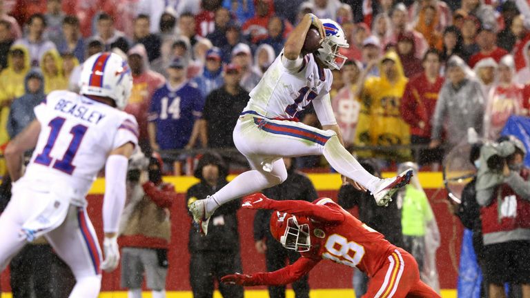 Jumping Josh! Bills quarterback Allen's brilliant third-down hurdle keeps the chains moving!