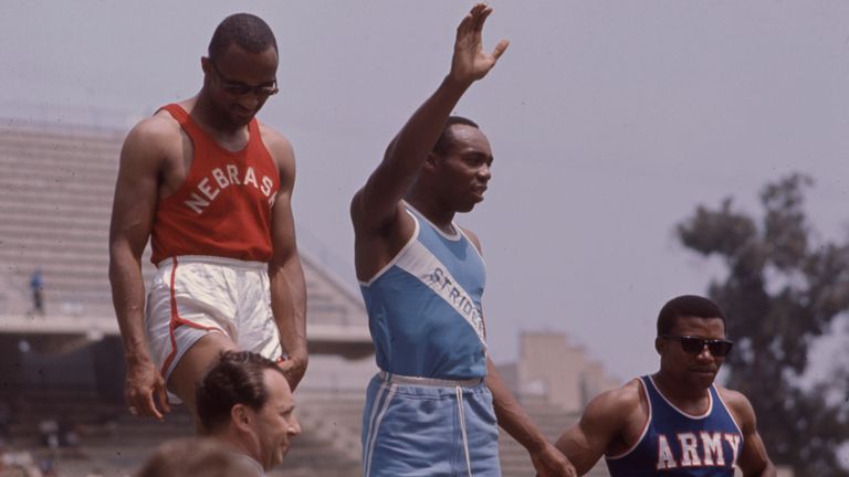 Charles Greene (left), James Hines (centre) and Pender (right) at the 1968 Olympics in Mexico City (Photo/ABC/Getty images)