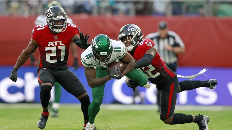 Highlights from an NFL game between the New York Jets and the Atlanta Falcons in Week 5 of the 2021 season.