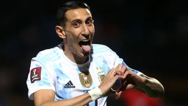 Angel Di Maria celebrates his winner against Uruguay