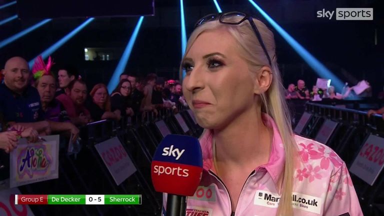 Fallon Sherrock says she felt more relaxed as she stormed to victory against Mike De Decker at the Grand Slam of Darts