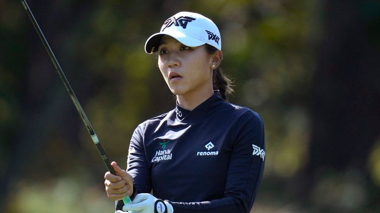 Lydia Ko of New Zealand prepares for her shot on the fifth hole during the final round of the BMW Ladies Championship at LPGA International Busan in Busan, South Korea, Sunday, Oct. 24, 2021. (AP Photo/Lee Jin-man)