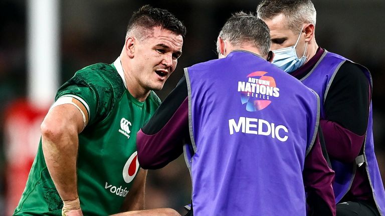 Johnny Sexton will be out of action for six weeks due to a twisted ankle and knee