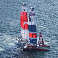 The collision happened at the beginning of the final race of the day (Image credit: David Gray for SailGP)