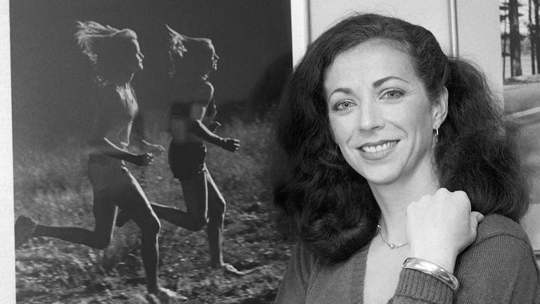 Pioneer marathoner Kathrine Switzer in 1980 in her New York office