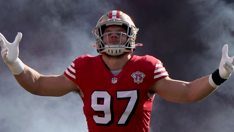 San Francisco 49ers defensive end Nick Bosa is on track for Comeback Player of the Year, with 15 sacks so far this season