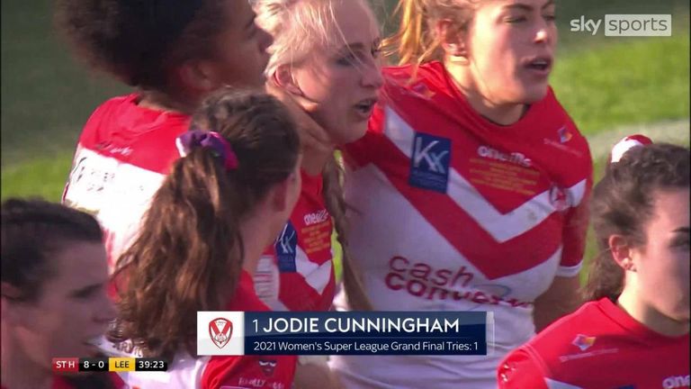 England international and 2021 Woman of Steel Jodie Cunningham broke from inside her own half for a stunning try in St Helens' Women's Super League Grand Final win over Leeds Rhinos