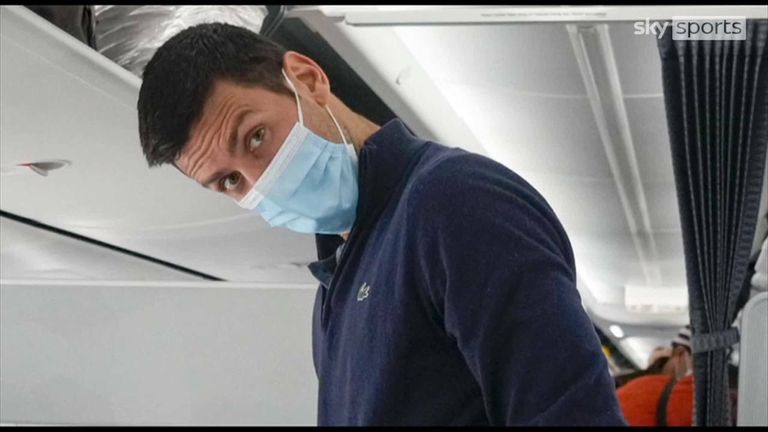 Novak Djokovic pictured heading back to Serbia. He left Melbourne to fly to Dubai yesterday after three Australian judges upheld the decision to cancel his visa and deport him