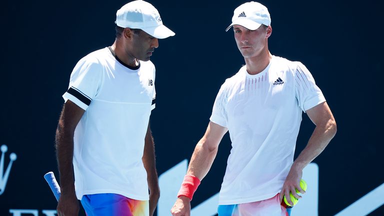Joe Salisbury (right) and his doubles partner Rajeev Ram could face Kyrgios and Kokkinakis in the final should they both come through their semi-finals