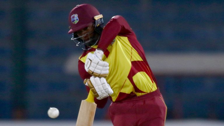 Shamarh Brooks of the West Indies in the Twenty20 action against Pakistan in December