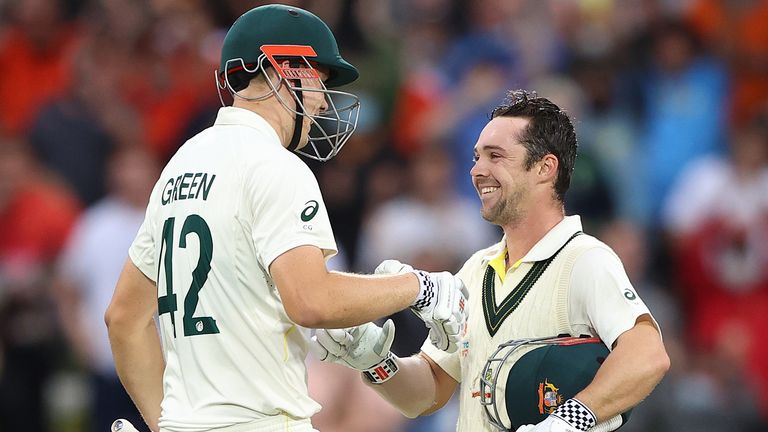 Travis Head scored his second Test hundred on day one in Hobart