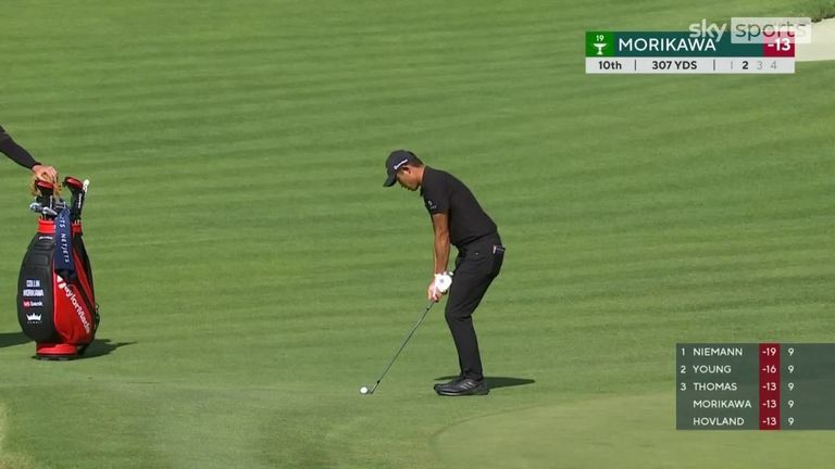 Collin Morikawa chipped in for birdie at the seventh before chipping in for eagle at 10 as he hauled himself into contention at the Genesis Open.