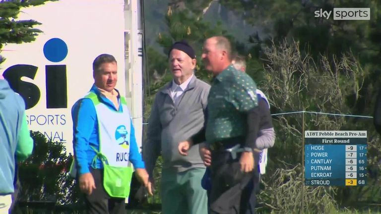 Highlights of the first round of the AT&T Pebble Beach Pro-Am as actor Bill Murray leads a rendition of 'Happy Birthday' for his playing partner, Chris Stroud, on the 18th green