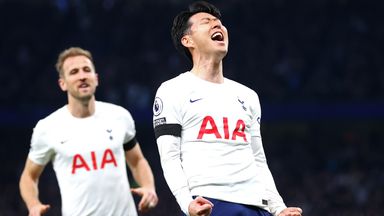 Heung-Min Son celebrates after scoring Spurs' third goal