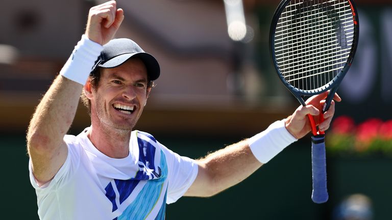 Andy Murray celebrates his 700th tour-level win after overcoming Taro Daniel at Indian Wells