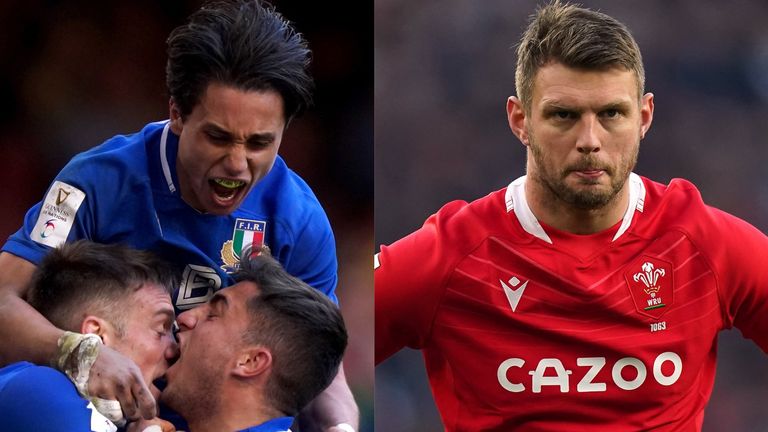 Los jugadores de Italia celebran su primera victoria sobre Gales, pero Dan Biggar sintió la actuación 