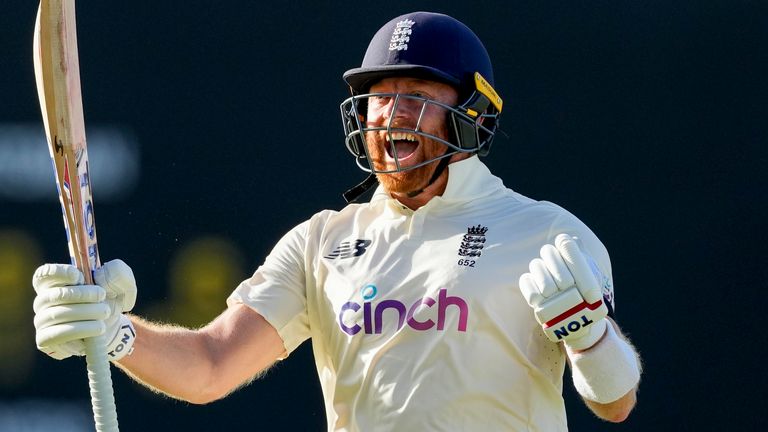 England's Jonny Bairstow celebrates after scoring his eighth Test ton on the recent tour of the West Indies