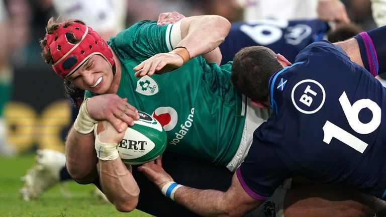 Josh van der Flier charged over for Ireland's third, which came after a sustained period of dominance  