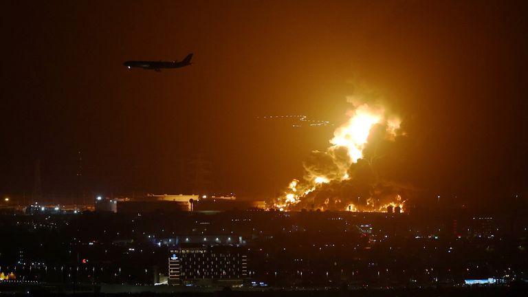 Fire breaks close to the Jeddah Corniche Circuit in Saudi Arabia during Friday's practice