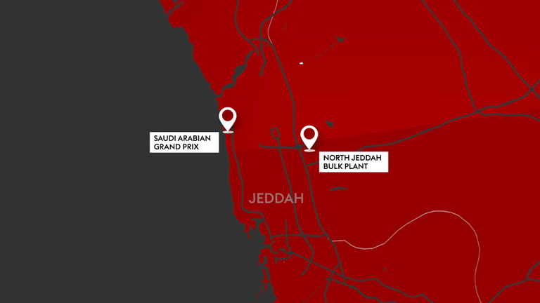 The fire at the North Jeddah Bulk Plant happened around seven miles from the Jeddah circuit 