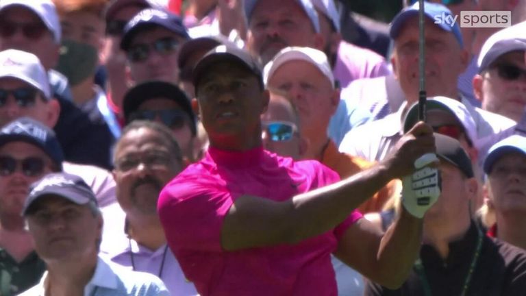Tiger Woods made his first birdie of the 2022 Masters with an incredible tee shot on the par 3 sixth hole at Augusta.
