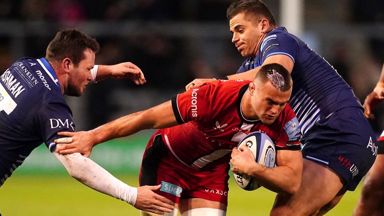 Ben Earl scored two tries as Saracens beat Sale 18-12 to tighten their grip on second spot in the Gallagher Premiership and dent Sharks' play-off bid