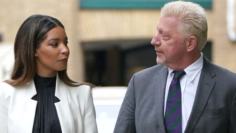 Becker arrived at court with his partner Lilian de Varvalho Monteiro