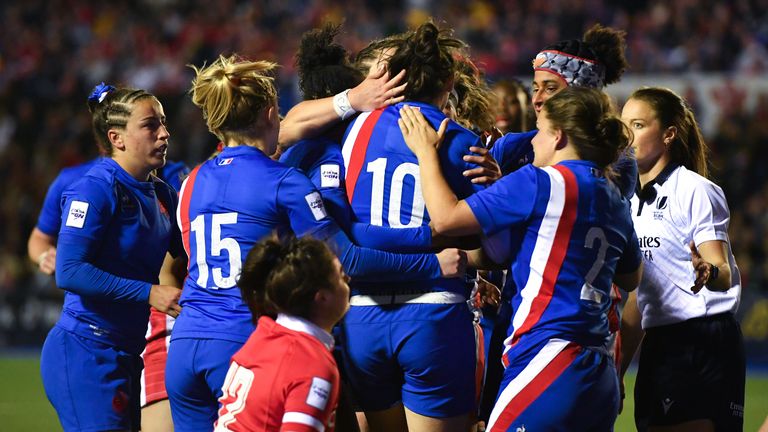 France celebrate their bonus-point victory against Wales, as they turn their attention to a Grand Slam clash with England next Saturday