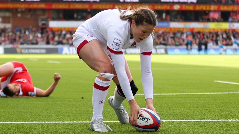 Returning wing Jess Breach notched two tries in the win at Kingsholm 