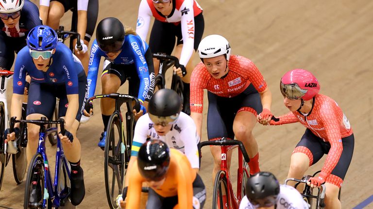 Laura Kenny and Maddie Leech crashed out of the Madison in Glasgow