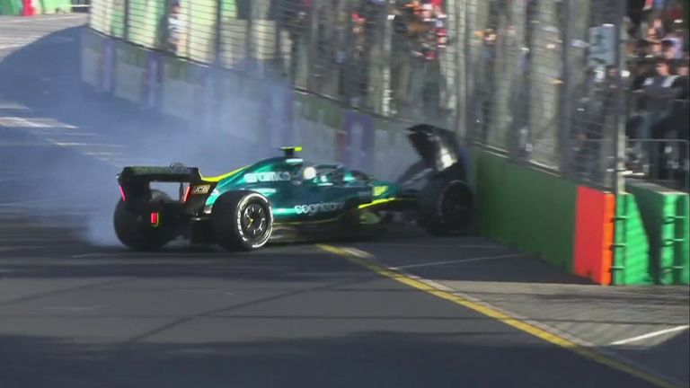 Sebastian Vettel hits the barriers and crashes out of the Australia GP.