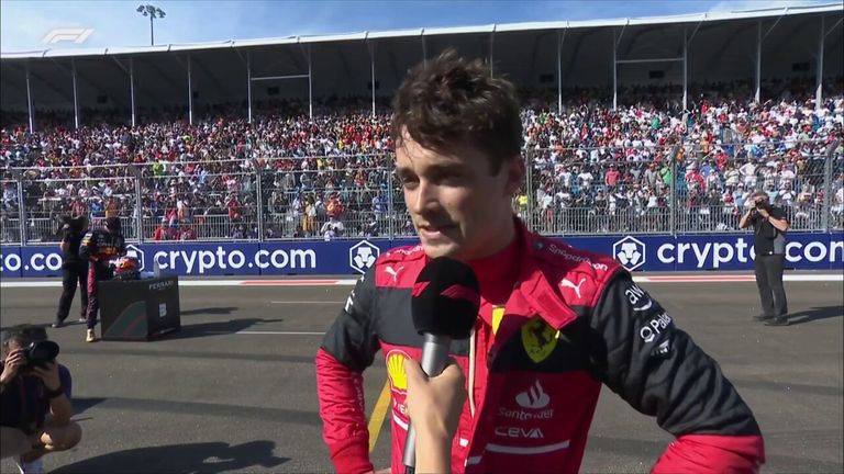 Charles Leclerc takes pole in Miami and talks with Carlos Sainz and Max Verstappen with Danica Patrick.