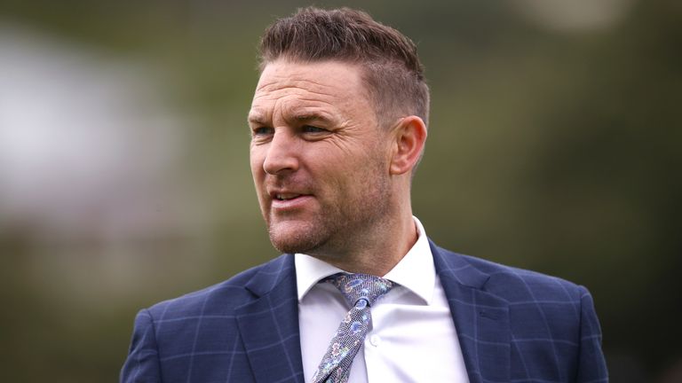 Former New Zealand captain Brendon McCullum looks on during day three of the First Test match between New Zealand and India