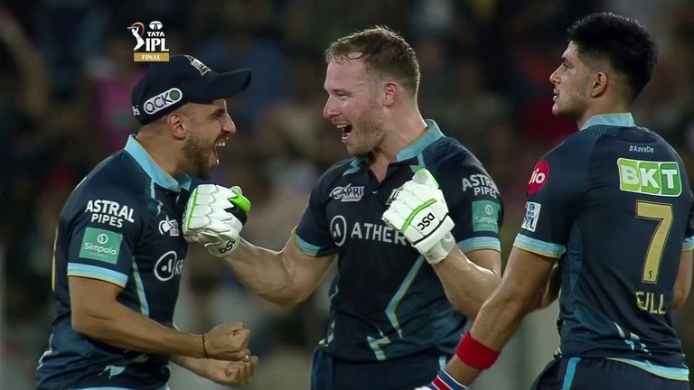 Gujarat Titans' players celebrate their victory over Rajasthan Royals in the IPL final