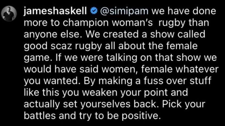 James Haskell apologises for 'disrespecting women's game' after social media comment to Bristol's Simi Pam