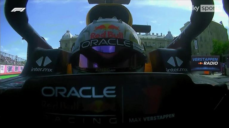 Max Verstappen crosses the finish line to secure first place at the Azerbaijan Grand Prix