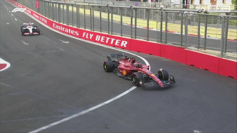 Leclerc goes off the track at Turn 7 during second practice at the Azerbaijan GP