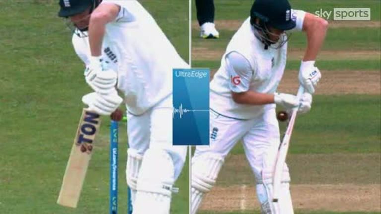 Stand-in New Zealand skipper Tom Latham calls for a review, hoping to have Jonny Bairstow caught behind off the glove and the move pays off with a scratch on UltraEdge showing the batter had connected.