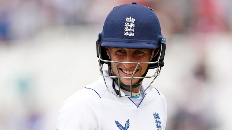Root smiles during his score of 176 in England's first innings in Nottingham