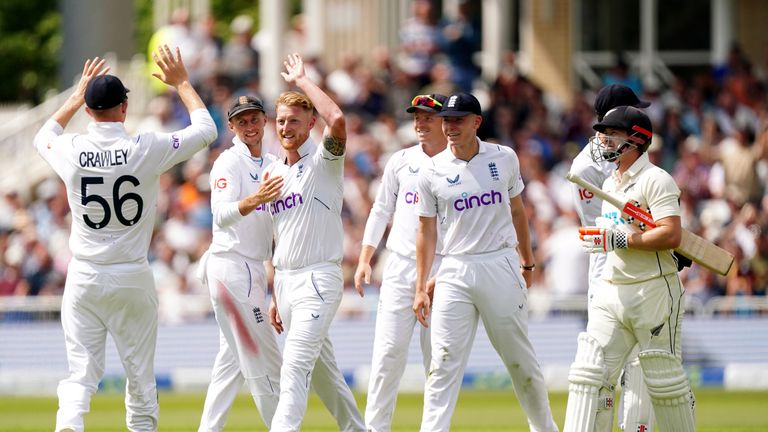 Ben Stokes takes the third wicket for England against New Zealand on Day 1 of the second Test.