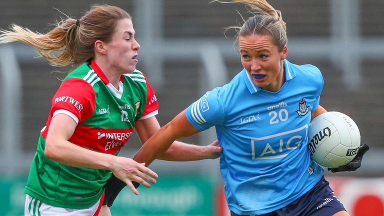 Kate McDaid of Dublin in action against Sarah Mulvihill of Mayo