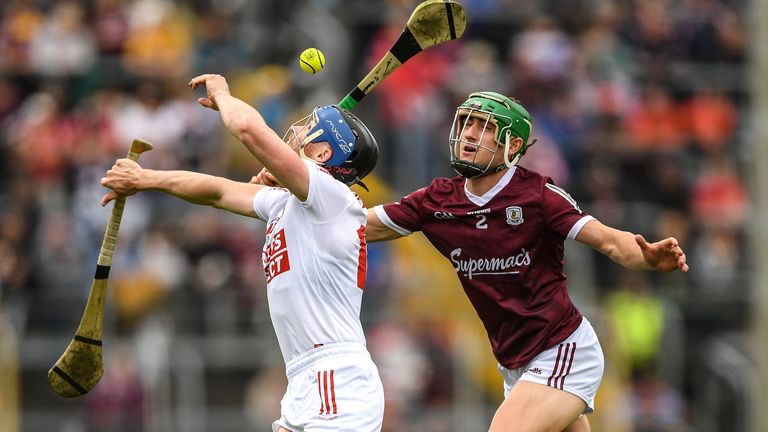 Cork's Conor Lehane is tackled by Jack Grealish of Galway