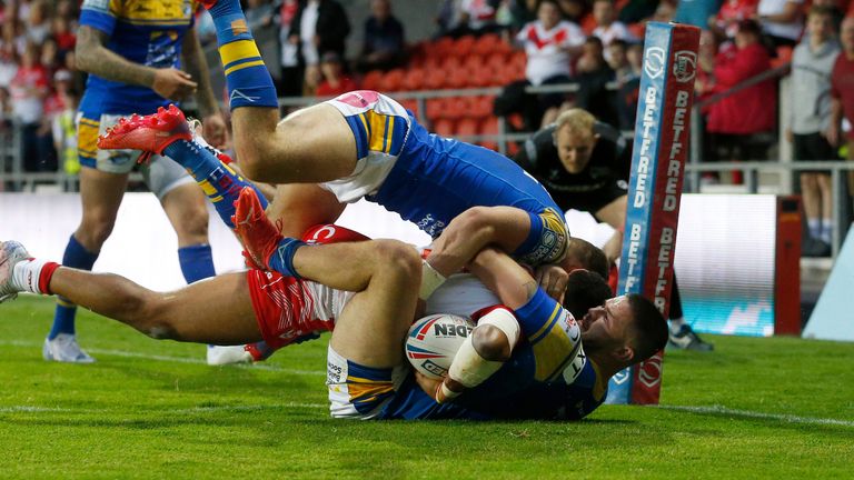 Regan Grace's try was controversially awarded, despite suspicions he may have lost control 