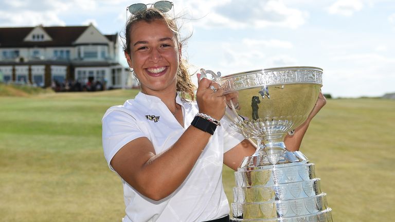 Jessica Baker poses with the trophy after winning the Women's Amateur Championship in Hunstanton
