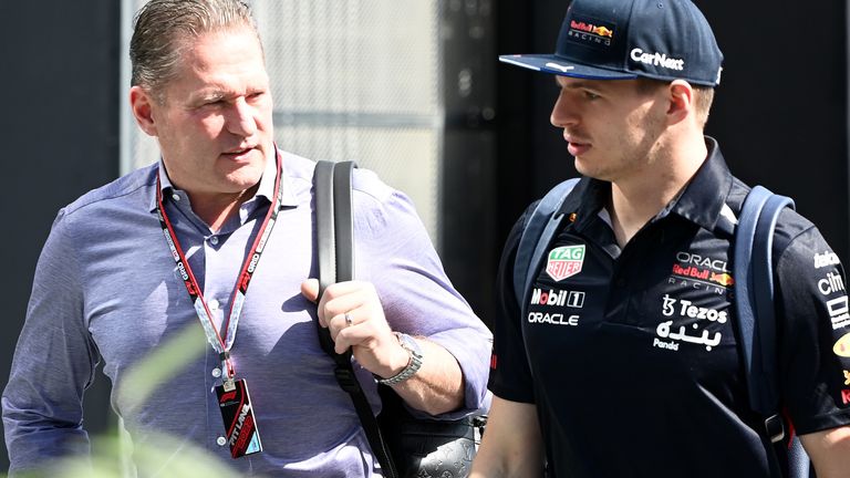 Jos Verstappen, who made 107 F1 race starts, with world champion Max