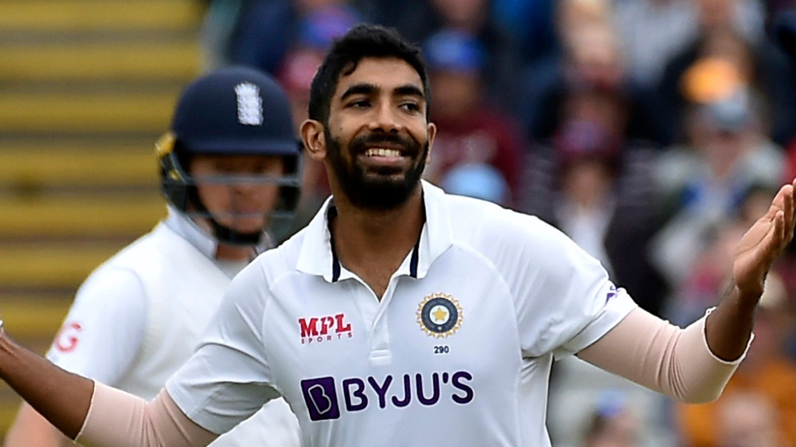 England reeling as India captain Jasprit Bumrah smacks 35 off one Stuart Broad over and takes three wickets