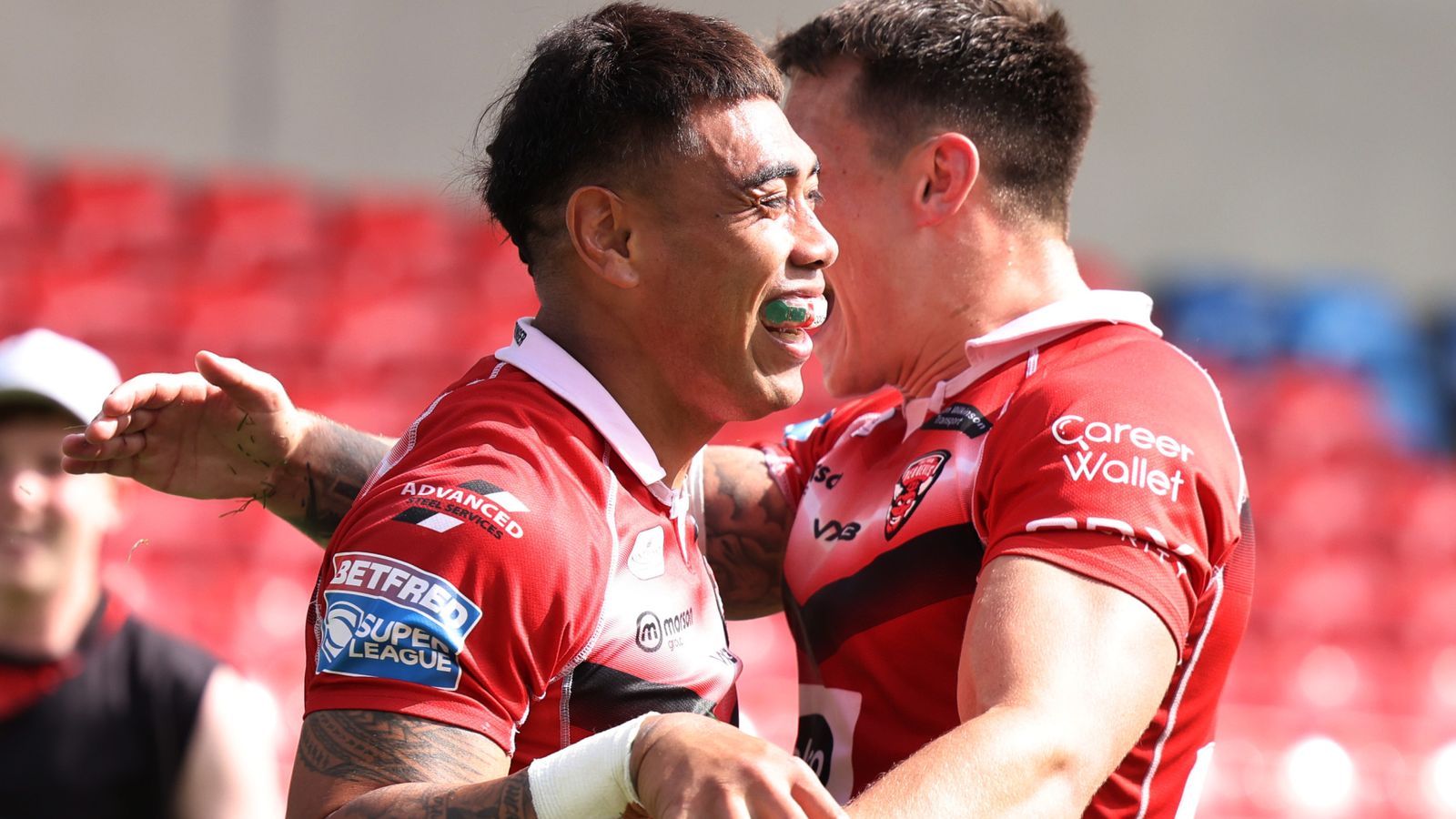 Salford 32-6 Catalans Dragons: Ken Sio scores hat-trick to keep Red Devils’ Super League play-off hopes alive