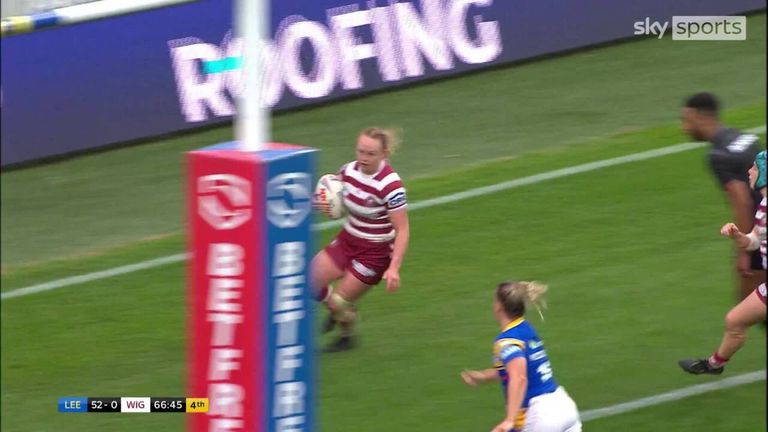 Mary Coleman breaks through the Leeds line to pull one back for Wigan