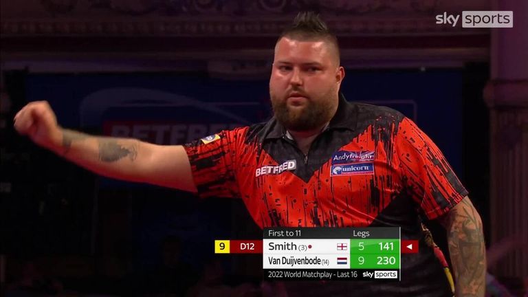 Michael Smith hit eight perfect darts before wiring D12 for what would have been a magical nine-dart finish at the Winter Gardens