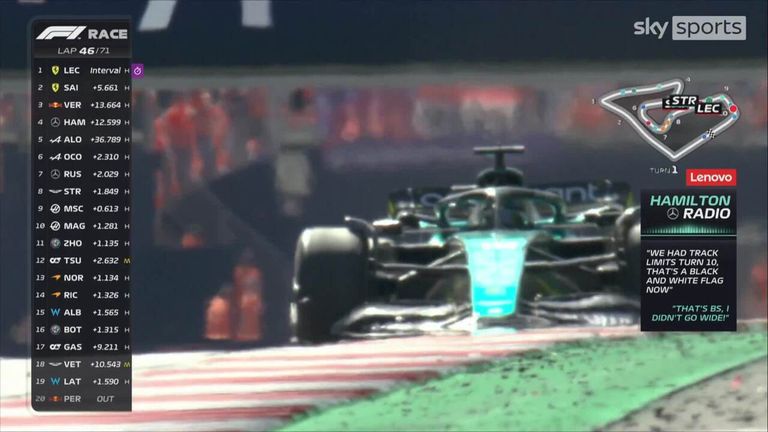 Lewis Hamilton, pist sınırlarını aştığı için siyah beyaz bir bayrak verildikten sonra takım telsizini patlattı.